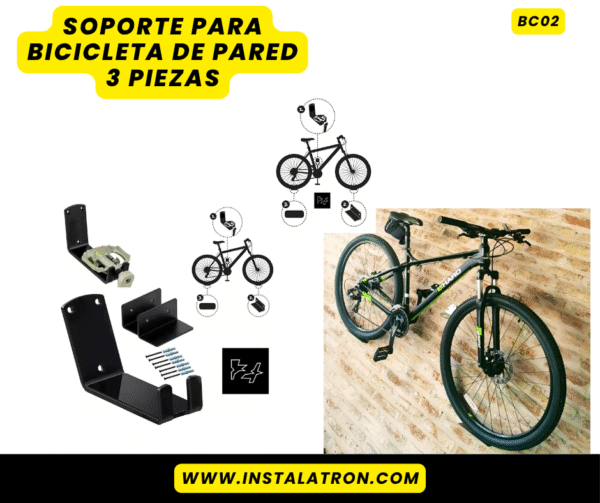 Soporte para bicicleta de Pared de 3 piezas (Mod BC02)